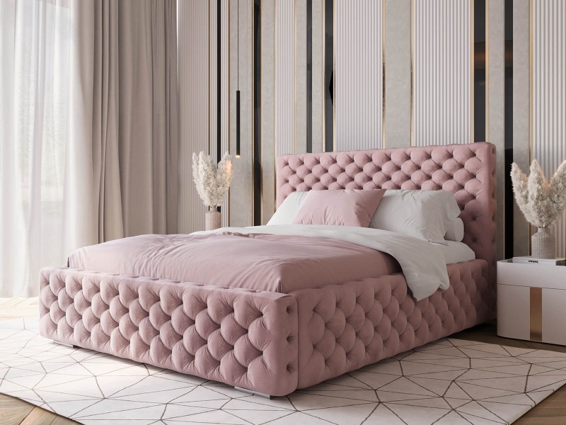 Pat tapitat cu spatiu de depozitare 180x200 PRO line 15 Roz Velvet