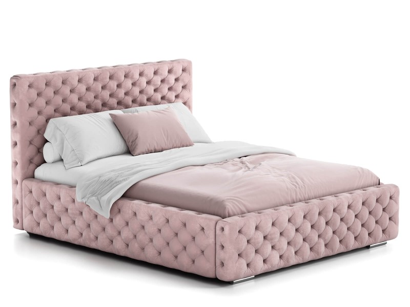 Pat tapitat cu spatiu de depozitare 180x200 PRO line 15 Roz Velvet