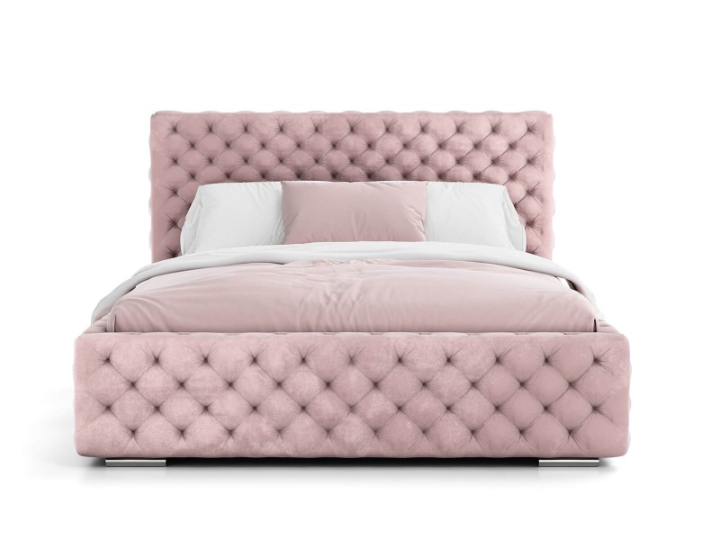 Pat tapitat cu spatiu de depozitare 180x200 PRO line 15 Roz Velvet
