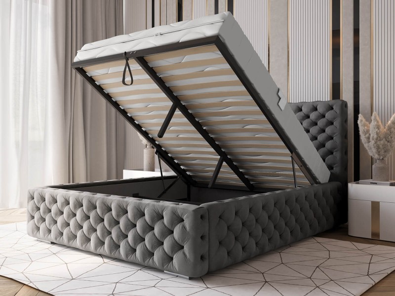 Pat tapitat cu spatiu de depozitare 160x200 PRO line 15 Grafit Velvet