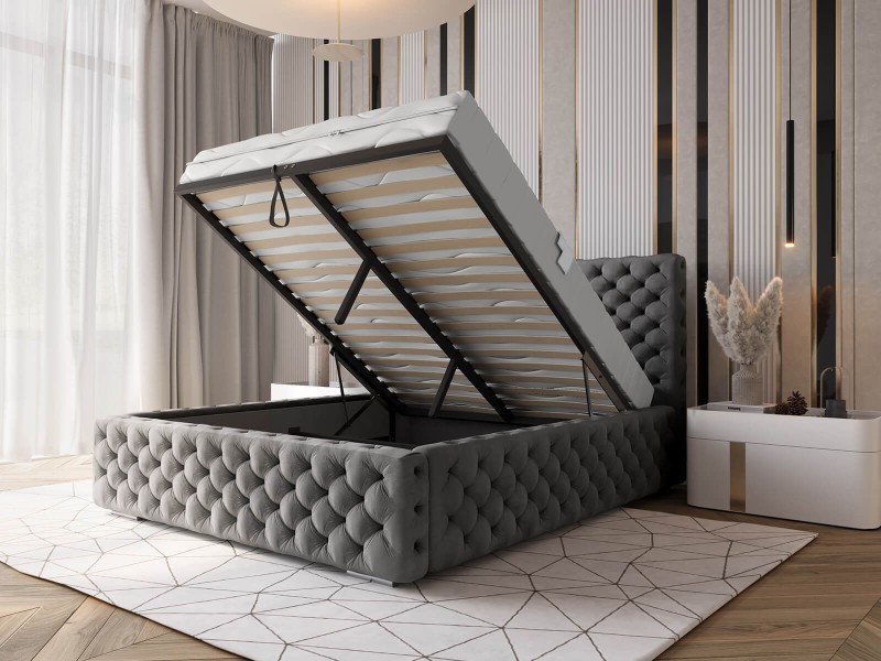Pat tapitat cu spatiu de depozitare 160x200 PRO line 15 Grafit Velvet