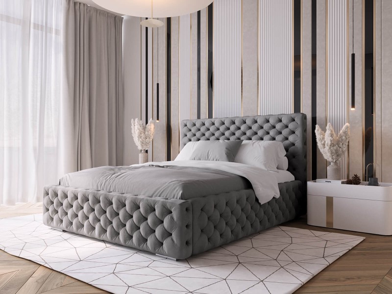 Pat tapitat cu spatiu de depozitare 160x200 PRO line 15 Grafit Velvet