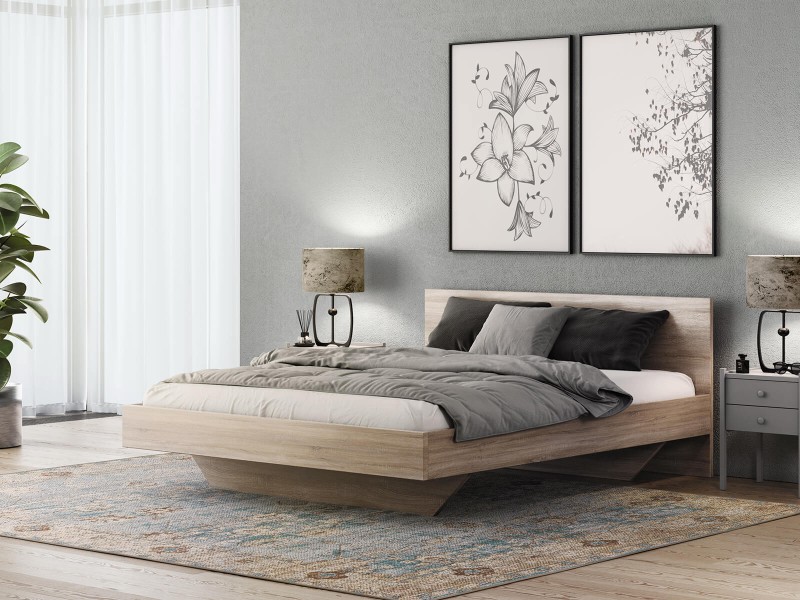 Pat de levitare 140x200 din placa de mobilier DM2 stejar sonoma