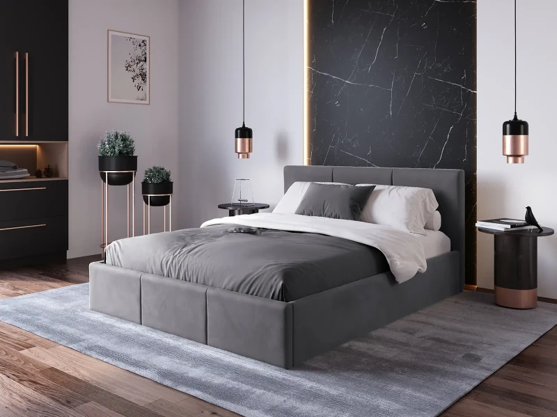 Pat Tapitat cu spatiu de depozitare 120x200 TOP Line 7 Grafit Velvet