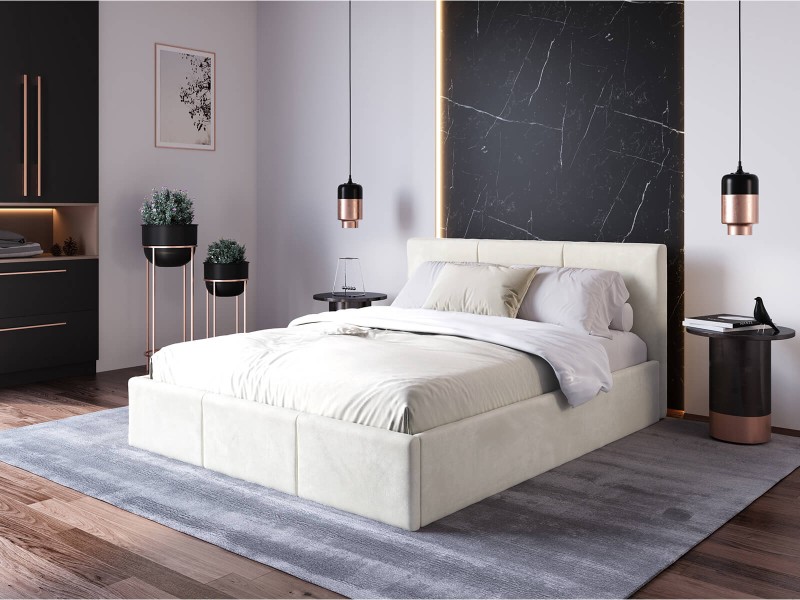 Pat Tapitat cu spatiu de depozitare 120x200 TOP Line 7 Bej Velvet
