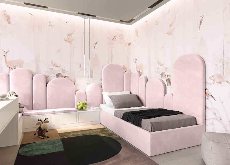 Pat Tapitat cu spatiu de depozitare 90x200 cm cu cadru, roz Velvet Kids Line Box