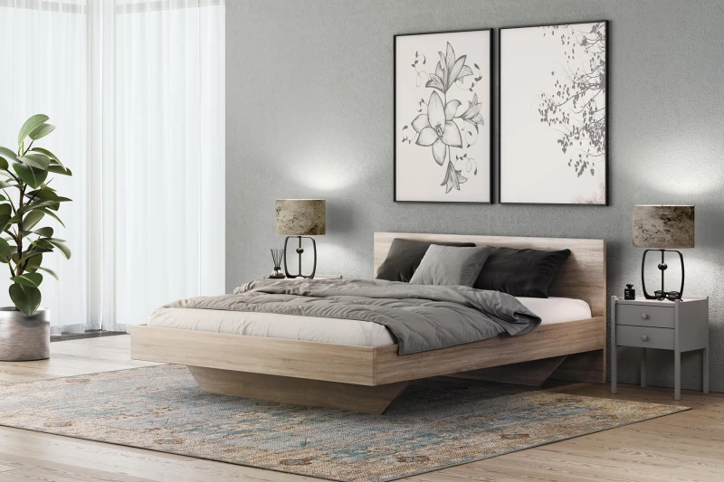 Pat de levitare 180x200 din placa de mobilier DM2 stejar sonoma