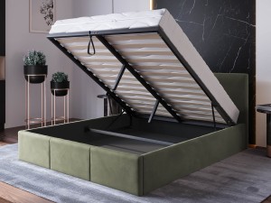 Pat Tapitat cu spatiu de depozitare 180x200 TOP Line 7 Masliniu Velvet