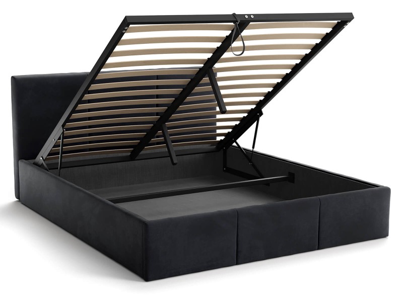 Pat Tapitat cu spatiu de depozitare 120x200 TOP Line 7 Negru Velvet