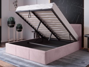 Pat Tapitat cu spatiu de depozitare 180x200 TOP Line 7 Roz Velvet