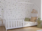 Pat Montessori copii 80x160 cu balustrada si cadru, alb D7