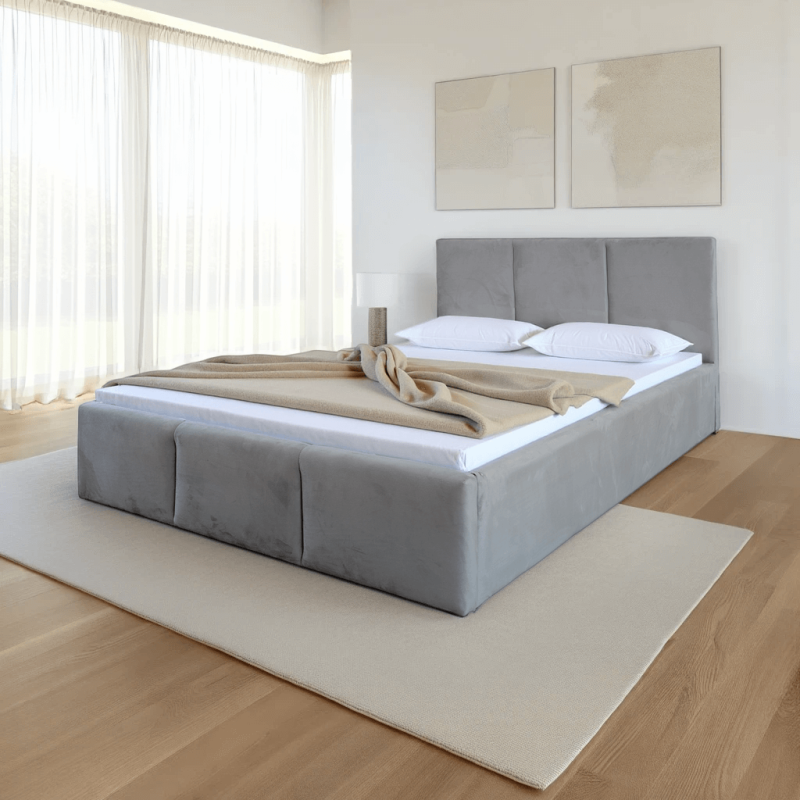 Pat Tapitat cu spatiu de depozitare 180x200 TOP Line 7 Gri Velvet