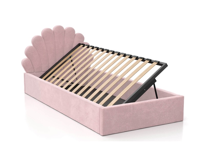 Pat Tapitat cu spatiu de depozitare 90x200 cm cu cadru, roz Velvet Kids Line 3 Scoica