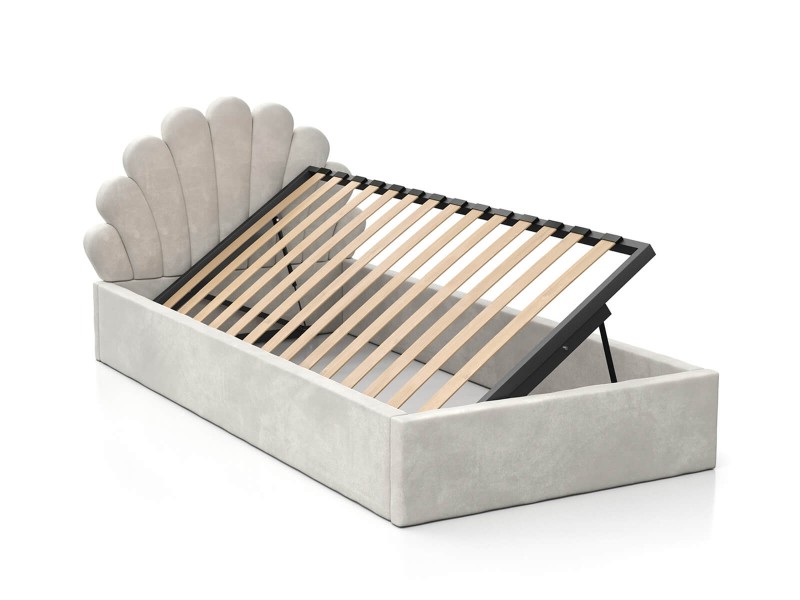 Pat Tapitat cu spatiu de depozitare 90x200 cm cu cadru, gri Velvet Kids Line 3 Scoica
