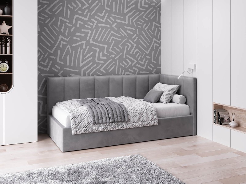 Canapea de o persoană tapițată 90x200 cu ladă de depozitare și somieră Tom, Grafit Velvet