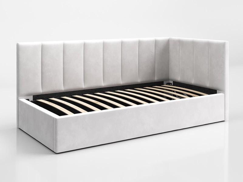 Canapea de o persoană tapițată 90x200 cu ladă de depozitare și somieră Tom, Gri Velvet