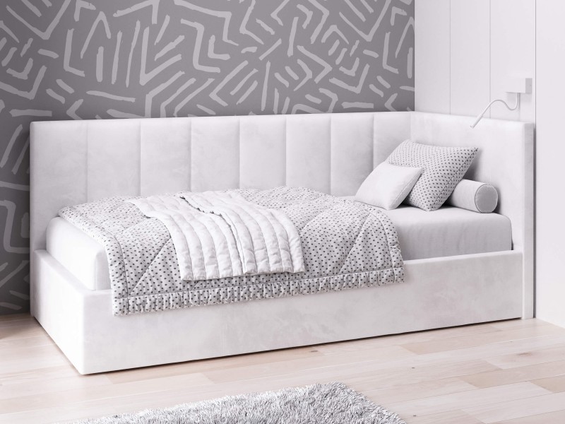 Canapea de o persoană tapițată 90x200 cu ladă de depozitare și somieră Tom, Gri Velvet