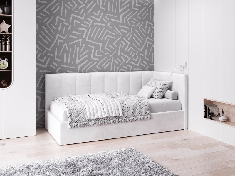 Canapea de o persoană tapițată 90x200 cu ladă de depozitare și somieră Tom, Gri Velvet