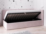 Canapea de o persoană tapițată 90x200 cu ladă de depozitare și somieră Tom, Roz Velvet
