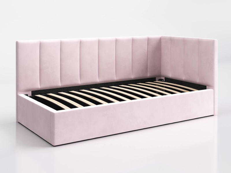 Canapea de o persoană tapițată 90x200 cu ladă de depozitare și somieră Tom, Roz Velvet