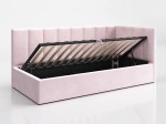 Canapea de o persoană tapițată 90x200 cu ladă de depozitare și somieră Tom, Roz Velvet
