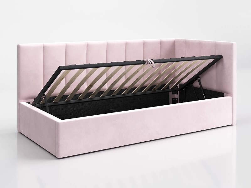 Canapea de o persoană tapițată 90x200 cu ladă de depozitare și somieră Tom, Roz Velvet