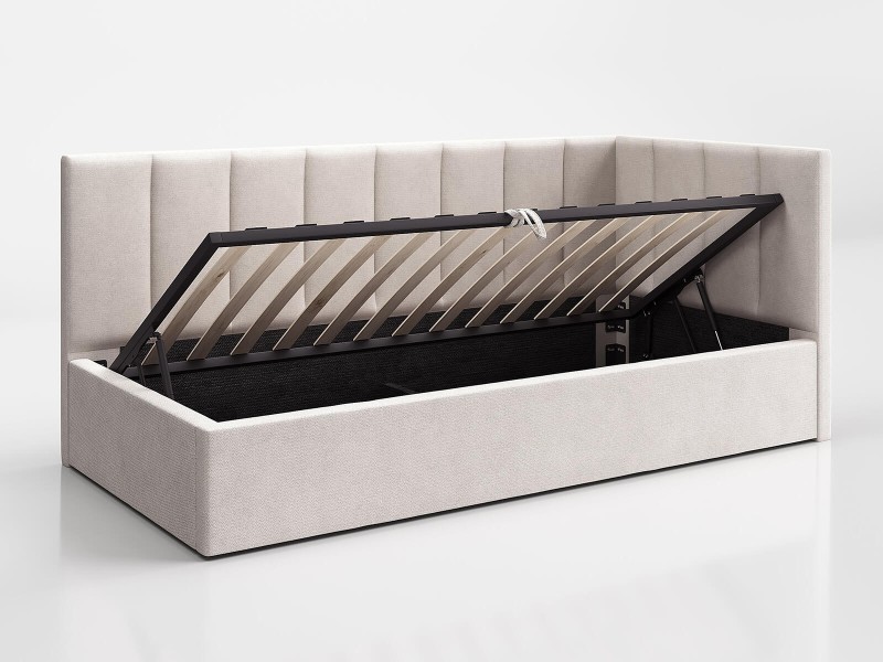 Canapea de o persoană tapițată 90x200 cu ladă de depozitare și somieră Tom, Bej Soro 21