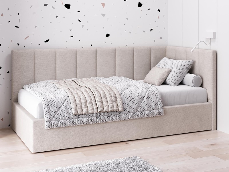 Canapea de o persoană tapițată 90x200 cu ladă de depozitare și somieră Tom, Bej Soro 21