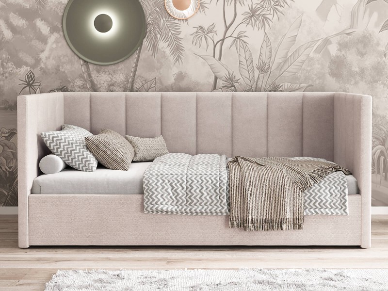 Canapea de o persoană tapițată 90x200 cu ladă de depozitare și somieră Urus, Bej Soro 21