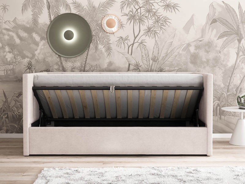 Canapea de o persoană tapițată 90x200 cu ladă de depozitare și somieră Urus, Bej Soro 21