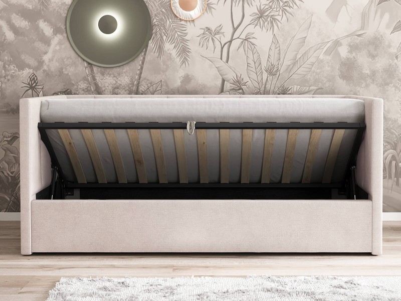 Canapea de o persoană tapițată 90x200 cu ladă de depozitare și somieră Urus, Bej Soro 21