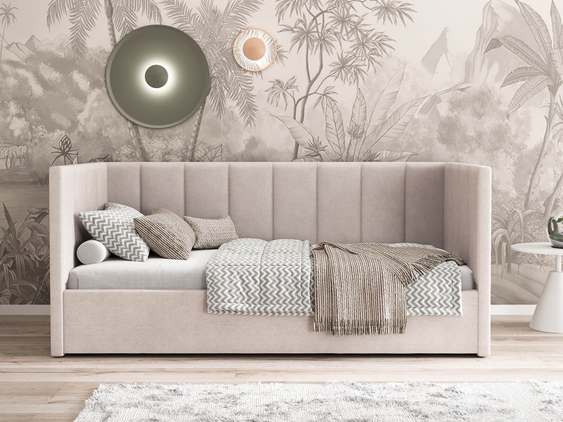 Canapea de o persoană tapițată 90x200 cu ladă de depozitare și somieră Urus, Bej Soro 21