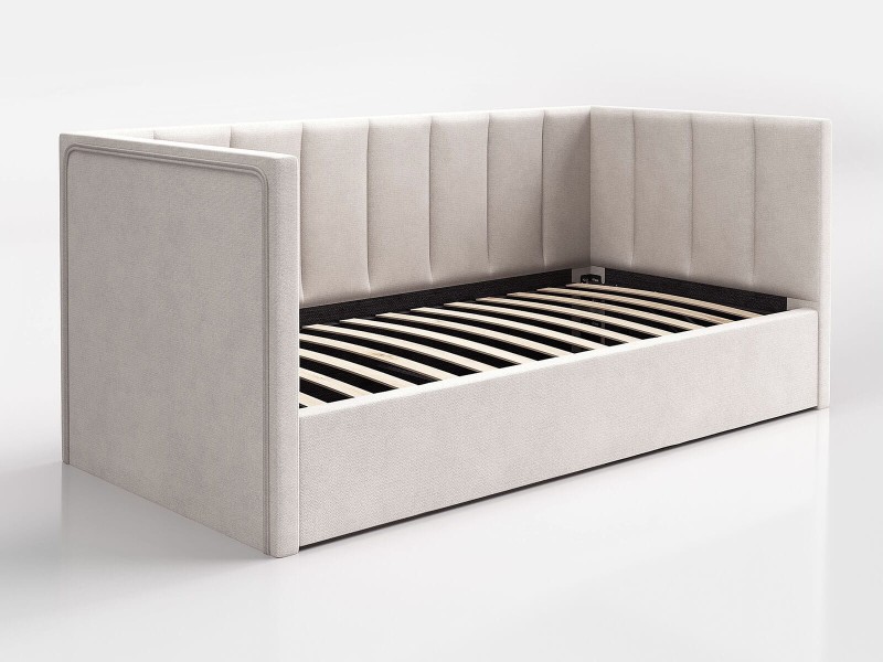 Canapea de o persoană tapițată 90x200 cu ladă de depozitare și somieră Urus, Bej Soro 21