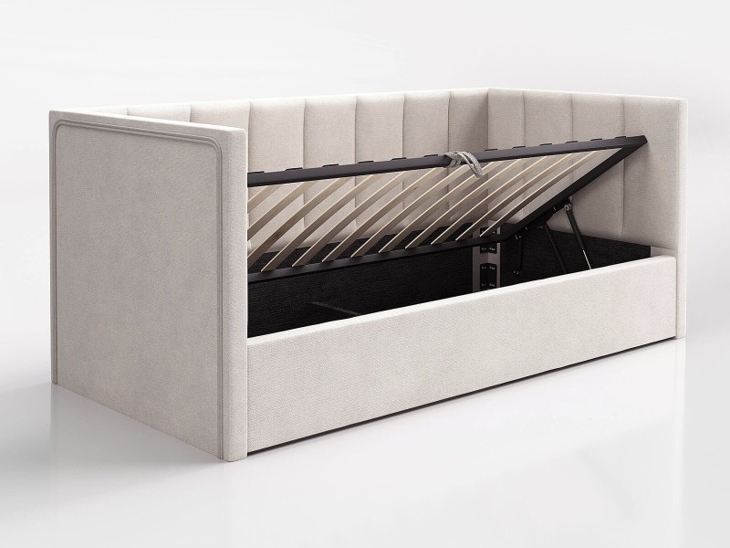 Canapea de o persoană tapițată 90x200 cu ladă de depozitare și somieră Urus, Bej Soro 21