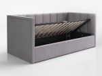 Canapea de o persoană tapițată 90x200 cu ladă de depozitare și somieră Urus, Gri Soro 90