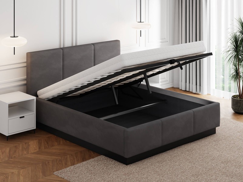 Pat tapițat levitant cu spațiu de depozitare 160x200 TOP line 8 Grafit Velvet