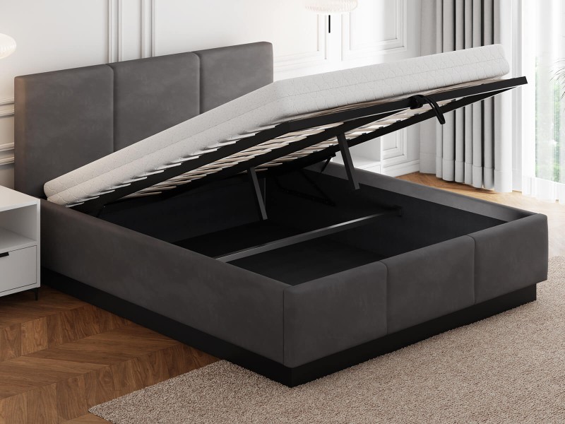 Pat tapițat levitant cu spațiu de depozitare 180x200 TOP line 8 Grafit Velvet