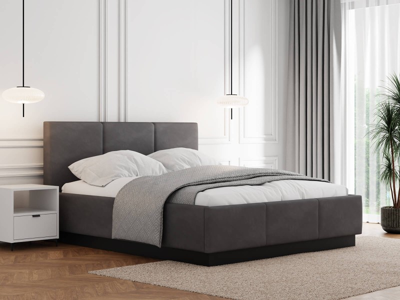 Pat tapițat levitant cu spațiu de depozitare 180x200 TOP line 8 Grafit Velvet