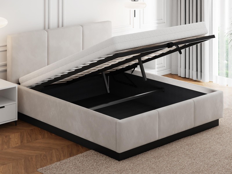 Pat tapițat levitant cu spațiu de depozitare 160x200 TOP line 8 Gri Velvet