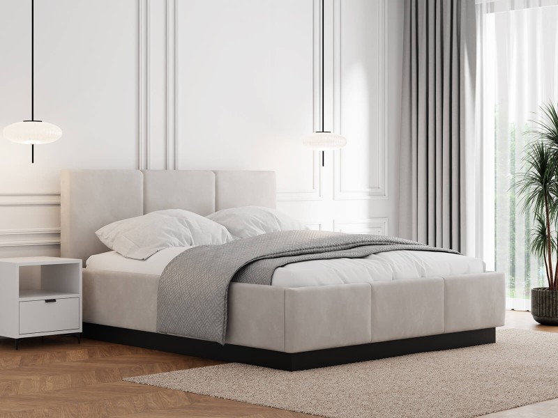 Pat tapițat levitant cu spațiu de depozitare 160x200 TOP line 8 Gri Velvet