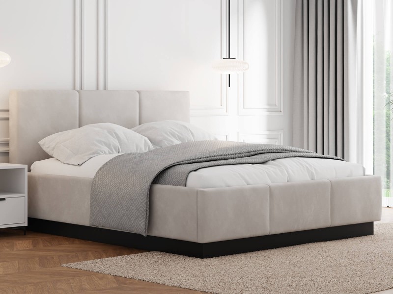 Pat tapițat levitant cu spațiu de depozitare 140x200 TOP line 8 Gri Velvet