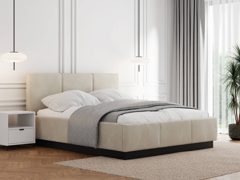 Pat tapițat levitant cu spațiu de depozitare 180x200 TOP line 8 Bej Velvet