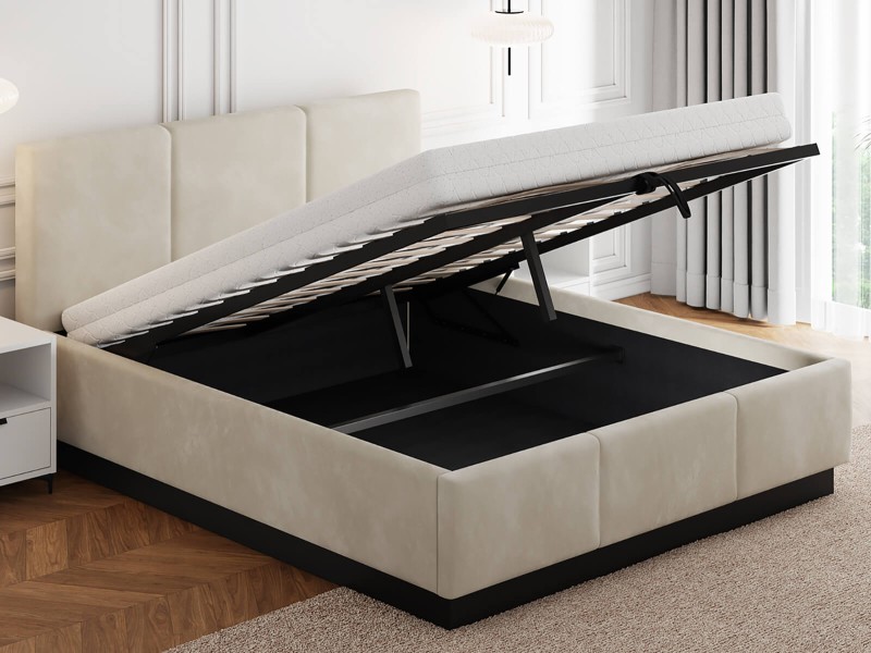 Pat tapițat levitant cu spațiu de depozitare 160x200 TOP line 8 Bej Velvet