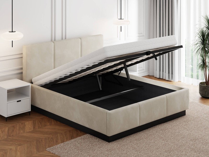 Pat tapițat levitant cu spațiu de depozitare 160x200 TOP line 8 Bej Velvet