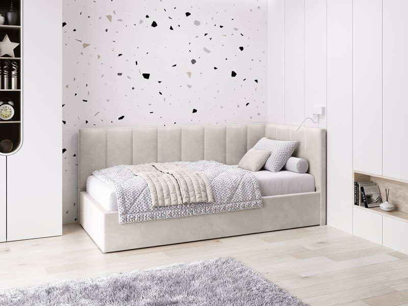 Canapea de o persoană tapițată 90x200 cu ladă de depozitare și somieră Tom, Bej Velvet