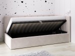Canapea de o persoană tapițată 90x200 cu ladă de depozitare și somieră Tom, Bej Velvet