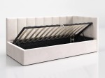 Canapea de o persoană tapițată 90x200 cu ladă de depozitare și somieră Tom, Bej Velvet