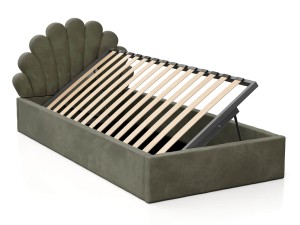 Pat Tapitat cu spatiu de depozitare 90x200 cm cu cadru, masliniu Velvet  Kids Line 3 Scoica