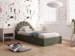 Pat Tapitat cu spatiu de depozitare 90x200 cm cu cadru, masliniu Velvet  Kids Line 3 Scoica