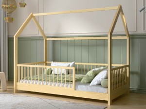 Pat Montessori copii 80x160 cu balustrada si cadru, pin D9